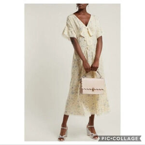 MIUMIU Silk‎ Floral Print Crepe de Chine Maxi Dress in Nude size 42